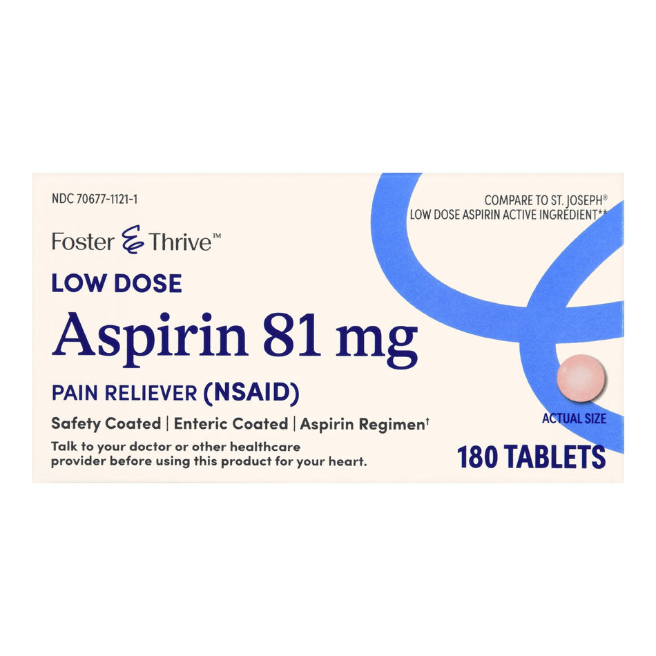 Foster & Thrive Low Dose Aspirin 81 mg Tablets-Pain Relief Foster & Thrive 81 mg Strength Aspirin Tablet 180 per Bottle