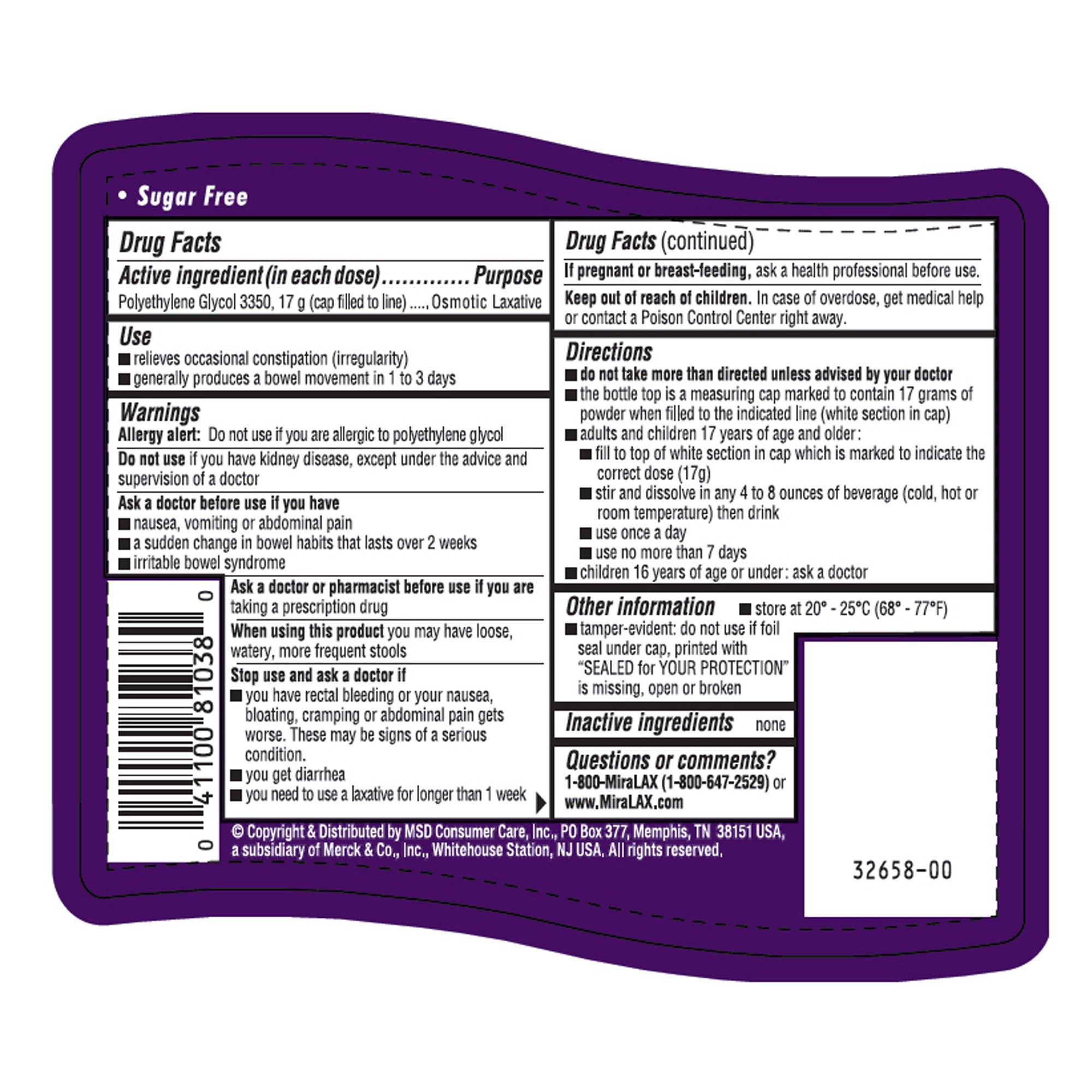 MiraLAX Polyethylene Glycol 3350 Laxative-Laxative MiraLAX Powder 17.9 oz. 17 Gram Strength Polyethylene Glycol 3350