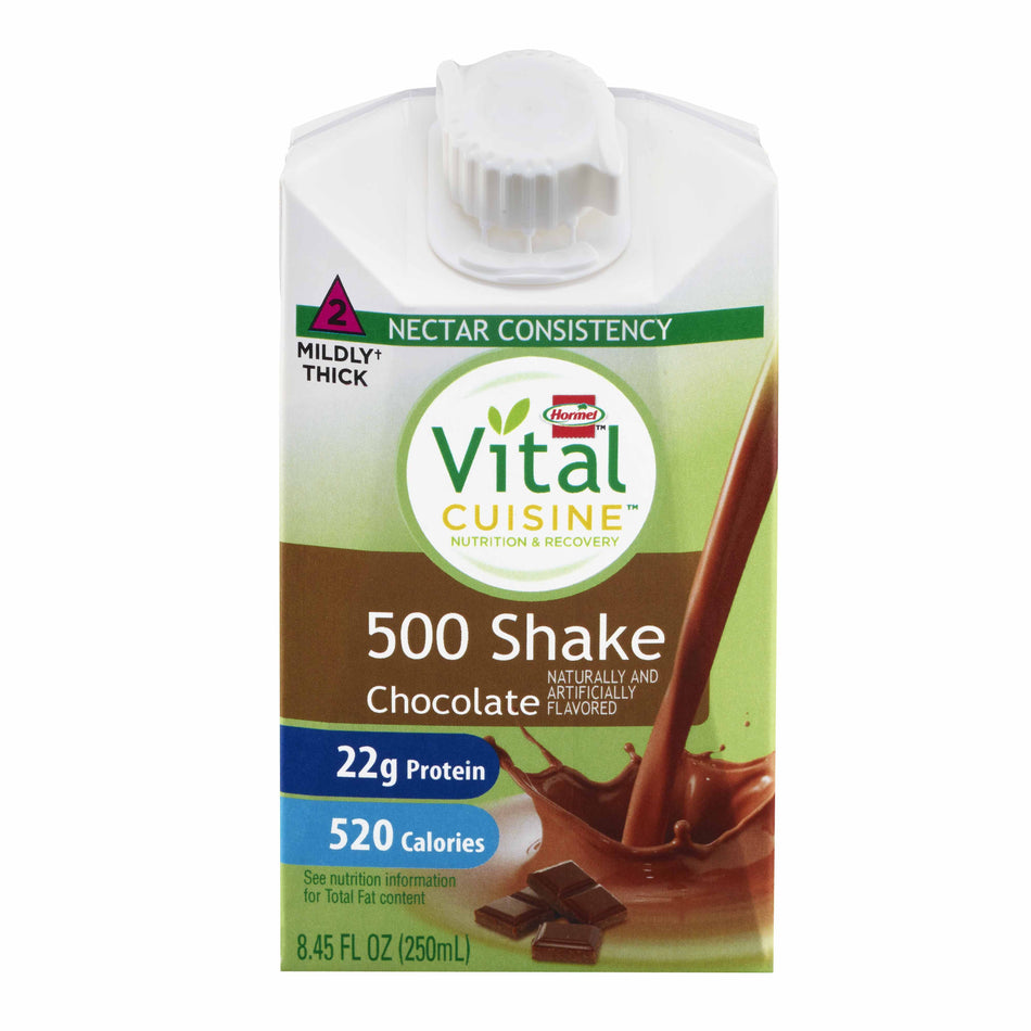 Vital Cuisine 500 Shake Chocolate Nutrition and Recovery, 8.45 oz. Carton-Oral Supplement Hormel Vital Cuisine 500 Shakes Chocolate Flavor Liquid 8.45 oz. Carton