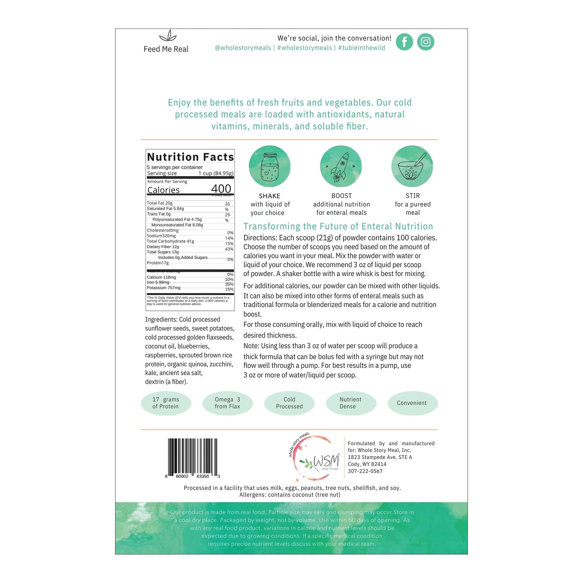 Oral Supplement Whole Story Meals Kale Quinoa Berry Flavor Powder 16 oz. Pouch - Nutritionals and Feeding Supplies>Nutriti...
