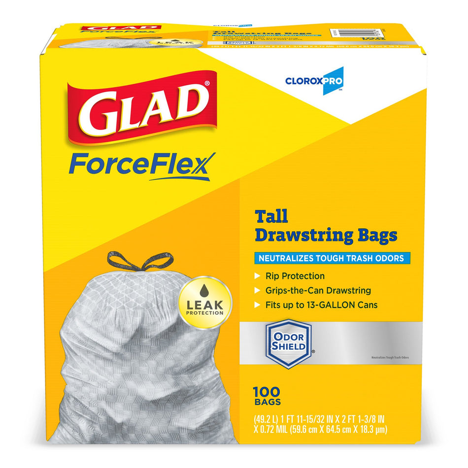Glad ForceFlex Trash Bag-Trash Bag CloroxPro Glad ForceFlex Tall Kitchen 13 gal. Gray LLDPE 0.95 mil 24 X 28 Inch Flat Pack
