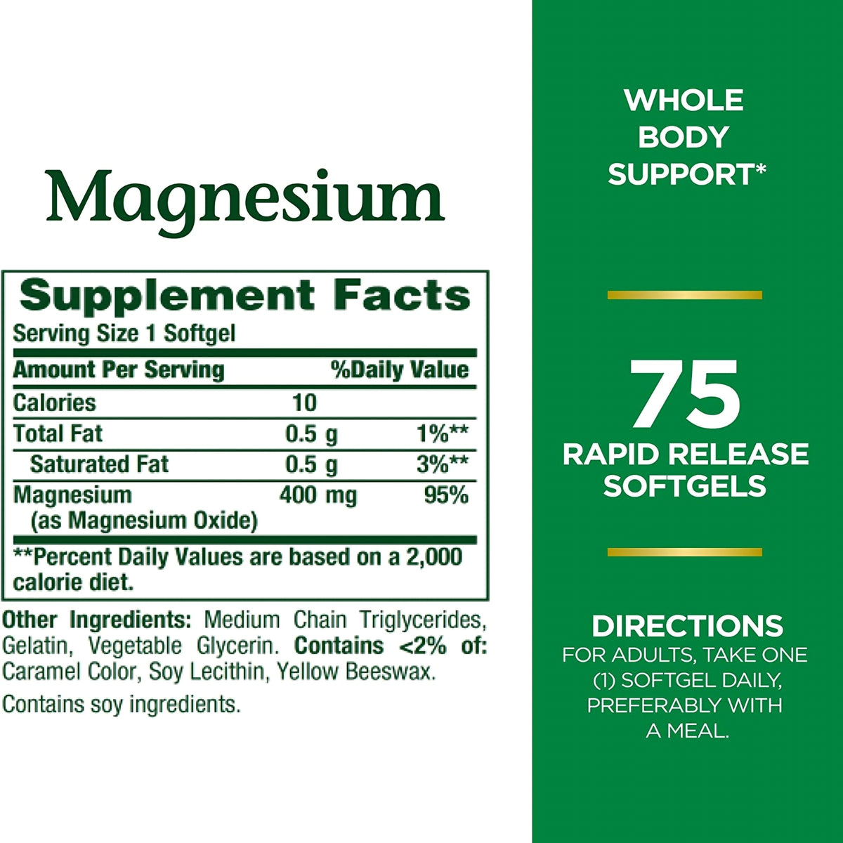 Nature's Bounty Magnesium 400 mg Mineral Supplement Rapid Release Softgels-Dietary Supplement Nature's Bounty Magnesium 400 mg Strength Softgel 75 per Bottle