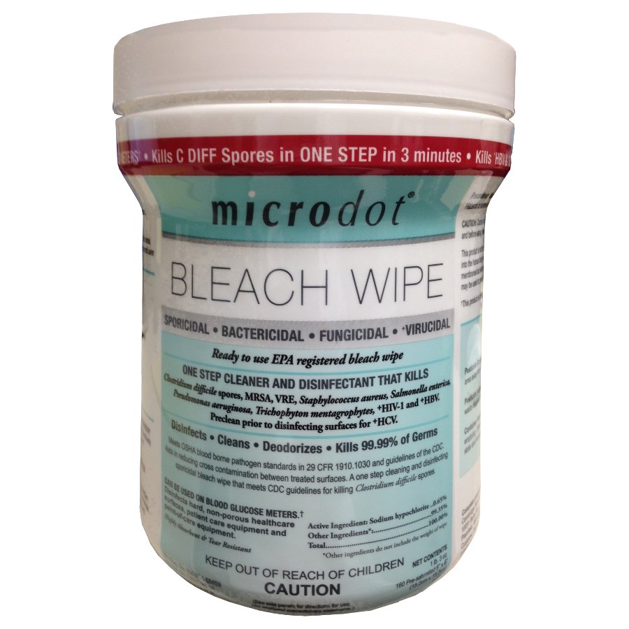 Microdot Bleach Surface Disinfectant Wipes, Canister, 160 ct.-microdot Surface Disinfectant Premoistened Manual Pull Wipe 160 Count Canister Bleach Scent NonSterile