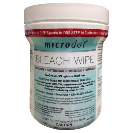 Microdot Bleach Surface Disinfectant Wipes, Canister, 160 ct.-microdot Surface Disinfectant Premoistened Manual Pull Wipe 160 Count Canister Bleach Scent NonSterile
