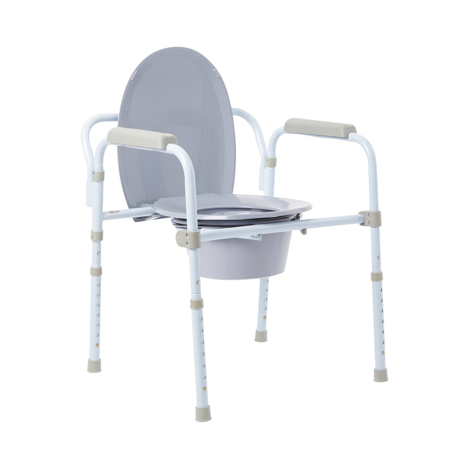 McKesson Folding, Fixed Arm, Steel Commode Chair, 17 � 23 Inch-3-in-1 Commode Chair McKesson Fixed Arms Steel Frame Back Bar 13-3/4 Inch Seat Width 350 lbs. Weight Capacity