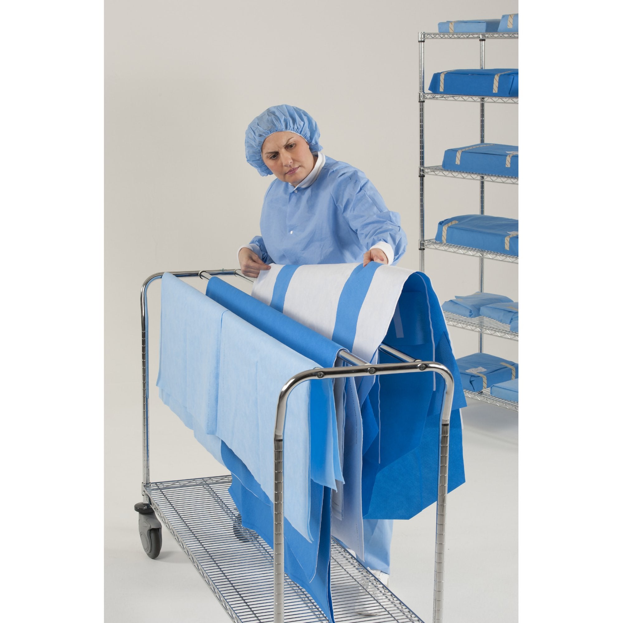 Smart-Fold H650 Sterilization Wrap, 40 x 55 Inch-SMART-FOLD* H650 Sterilization Wrap White / Blue 40 X 55 Inch Dual Layer SMS Polypropylene Steam / EO Gas / Hydrogen Peroxide