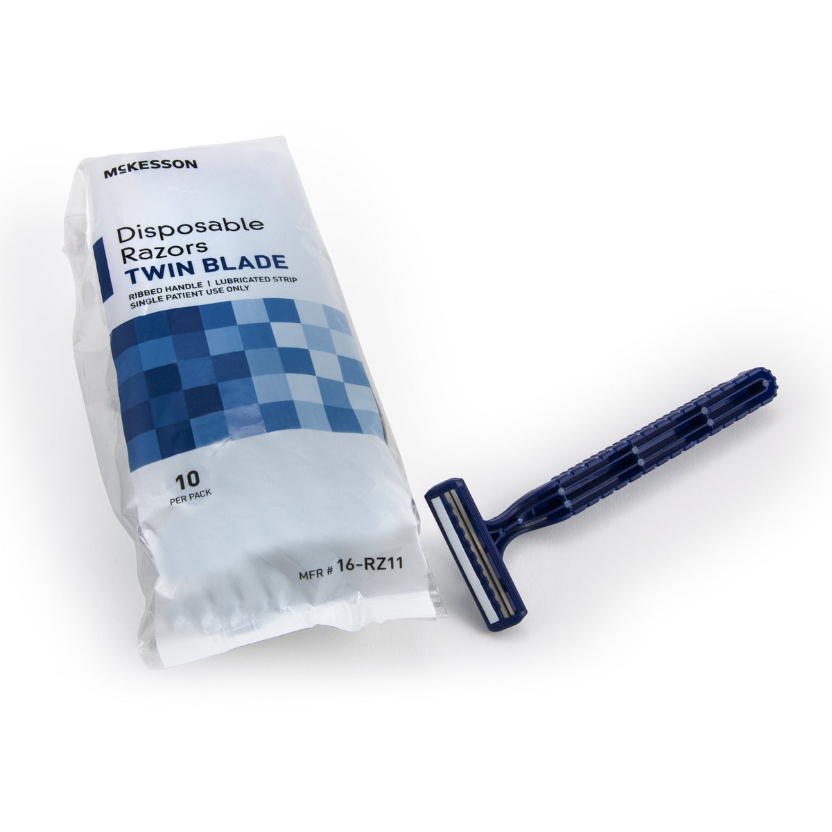 McKesson Disposable Razor, Twin Blade, Lubricated Strip, Blue-Personal Razor with Lubricating Strip McKesson Single Edge Twin Blade NonSterile Disposable