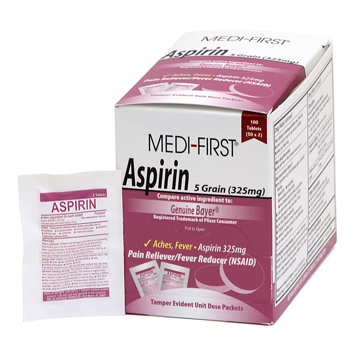 Medi-First Aspirin-Pain Relief Medi-First 325 mg Strength Aspirin Unit Dose Tablet 100 per Box