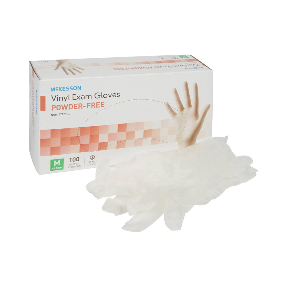 McKesson Vinyl Exam Glove, Medium, Clear-Exam Glove McKesson Medium NonSterile Vinyl Standard Cuff Length Smooth Clear Not Rated