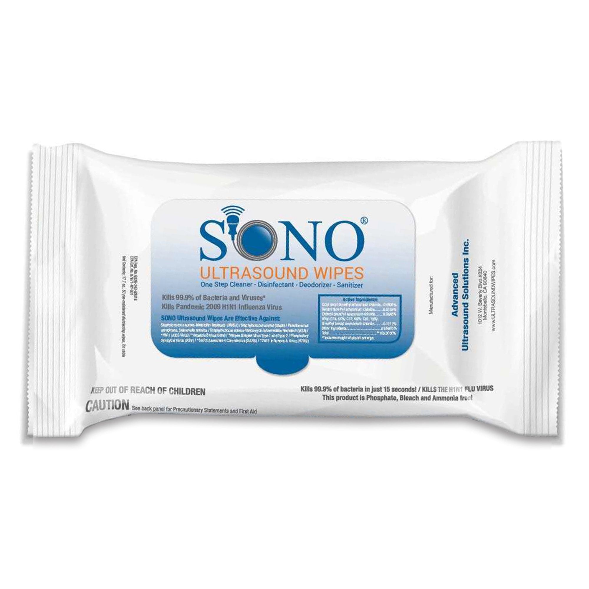 Sono Premoistened Surface Disinfectant Cleaner Wipes-Sono Surface Disinfectant Cleaner Premoistened Manual Pull Wipe 50 Count Soft Pack Scented NonSterile