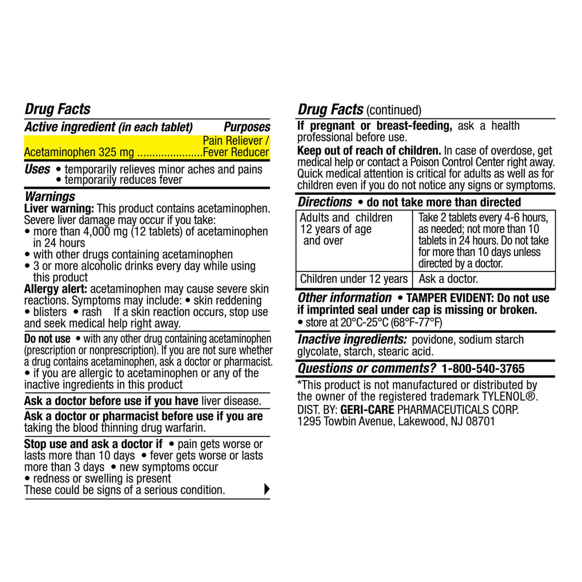 Geri-Care® Regular Strength Acetaminophen - Pharmaceuticals>Over the Counter>Pain Relief - Geri-Care
