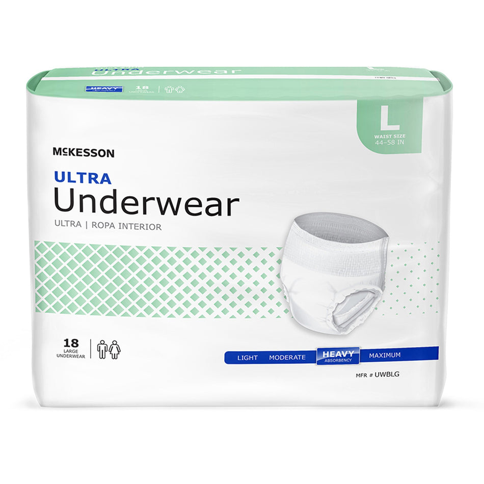 McKesson Ultra Heavy Absorbent Underwear, Large-Unisex Adult Absorbent Underwear McKesson Ultra Pull On with Tear Away Seams Large Disposable Heavy Absorbency