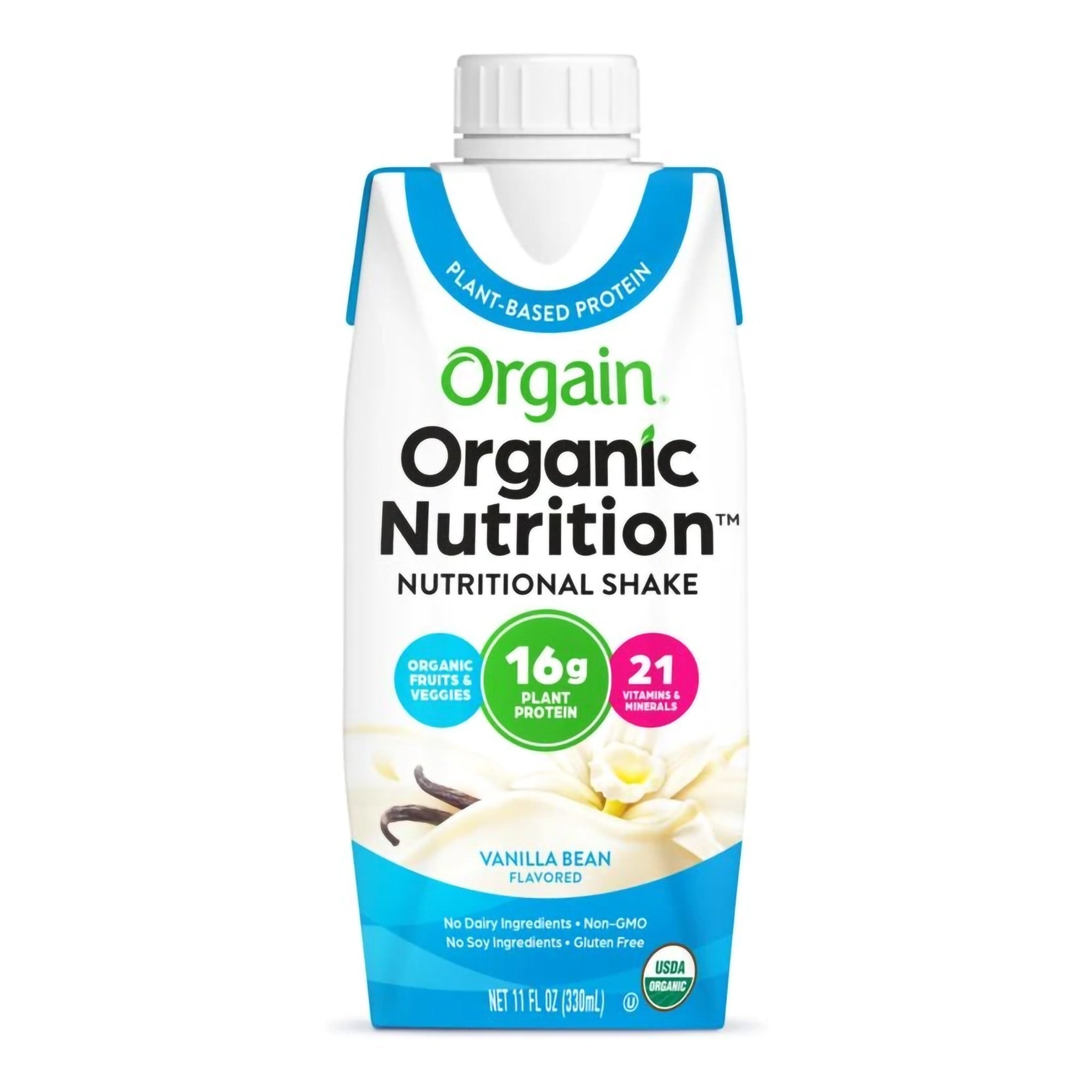 Orgain Organic Nutrition Vegan Vanilla Nutritional Shake, 11-ounce carton-Oral Supplement Organic Nutrition Vegan Vanilla Bean Flavor Liquid 11 oz. Carton
