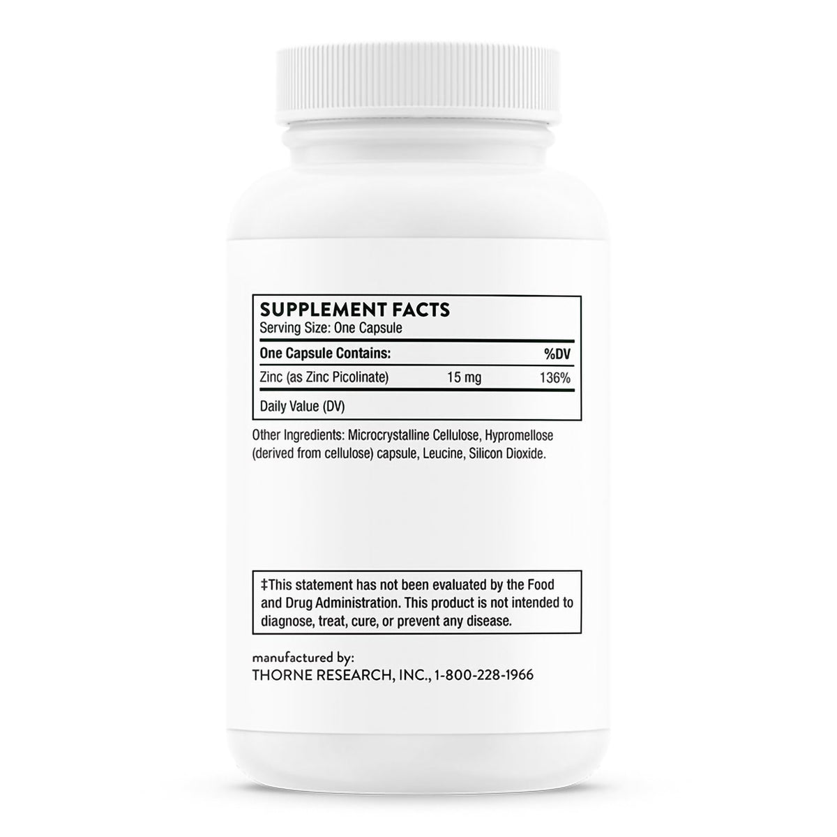Thorne Zinc Picolinate 15 mg Dietary Supplement-Dietary Supplement THORNE Zinc Picolinate Zinc 15 mg Strength Capsule 60 per Bottle