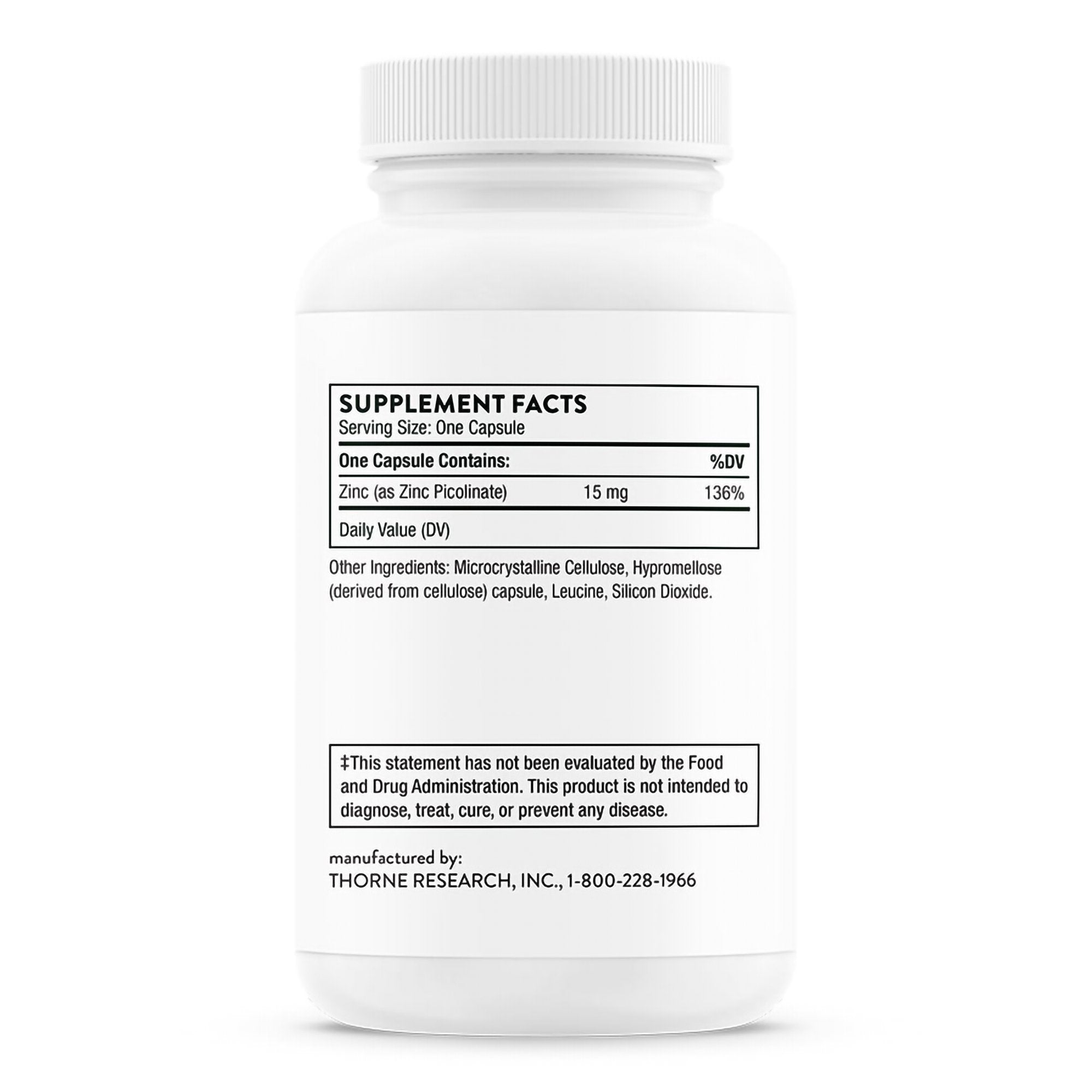 Thorne Zinc Picolinate 15 mg Dietary Supplement-Dietary Supplement THORNE Zinc Picolinate Zinc 15 mg Strength Capsule 60 per Bottle