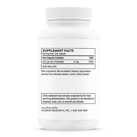 Thorne Zinc Picolinate 15 mg Dietary Supplement-Dietary Supplement THORNE Zinc Picolinate Zinc 15 mg Strength Capsule 60 per Bottle