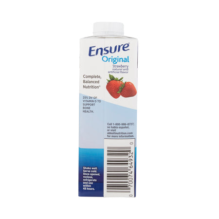 Ensure Original Therapeutic Nutrition Shake, Strawberry, 8-ounce carton-Oral Supplement Ensure Original Therapeutic Nutrition Shake Strawberry Flavor Liquid 8 oz. Reclosable Carton