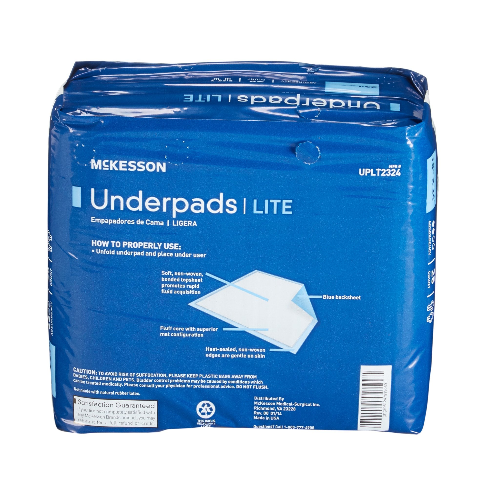 McKesson Classic Plus Light Absorbency Underpads, 23 x 24 Inch-Disposable Underpad McKesson Classic Plus 23 X 24 Inch Fluff / Polymer Light Absorbency
