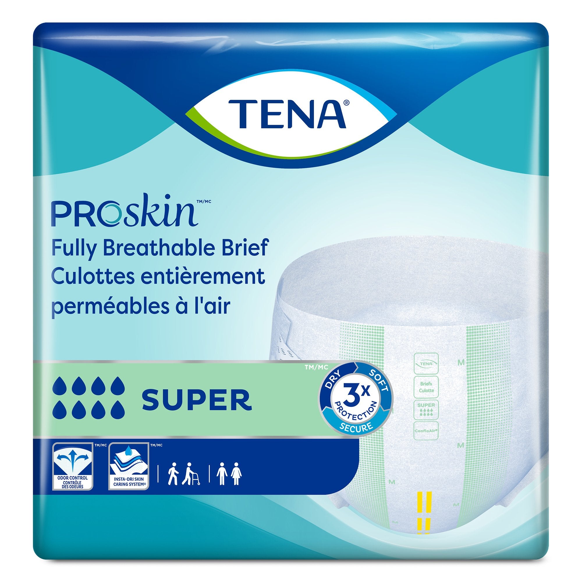 TENA Super Adult Heavy-Absorbent Incontinence Brief, X-large, 60" to 64" Waist / Hip-Unisex Adult Incontinence Brief TENA ProSkin� Super X-Large Disposable Heavy Absorbency