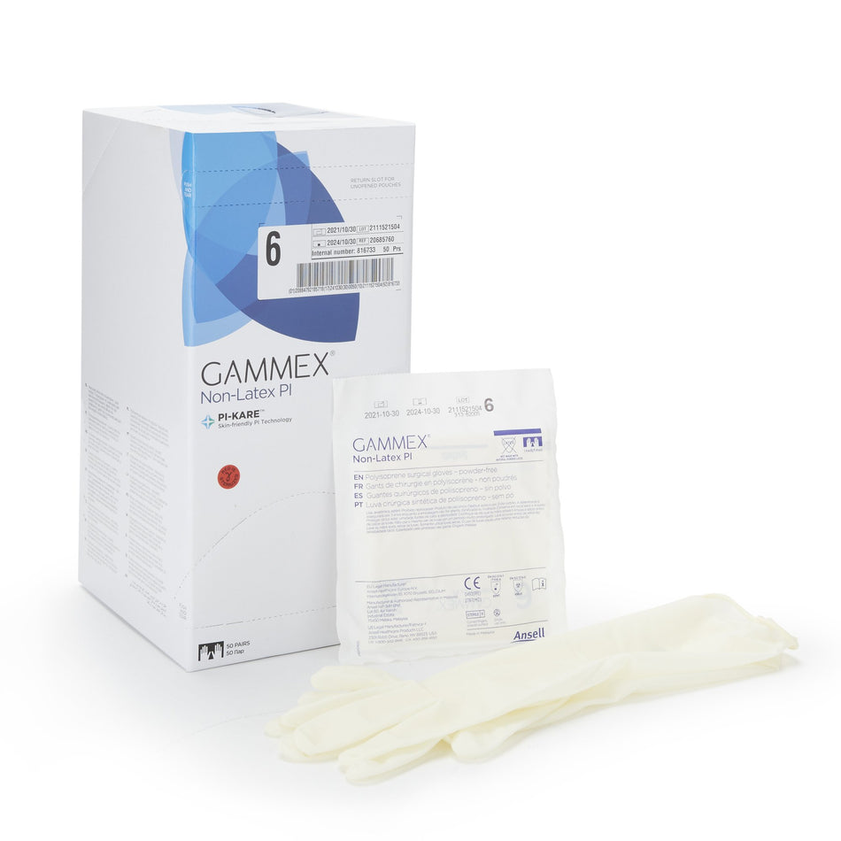 Gammex� Non-Latex PI Polyisoprene Surgical Glove, Size 6, White-Surgical Glove GAMMEX� Non-Latex PI Size 6 Sterile Polyisoprene Standard Cuff Length Micro-Textured White Chemo Tested