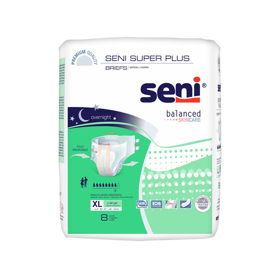 Seni Super Plus Overnight Heavy to Severe Absorbency Incontinence Brief, Extra Large-Unisex Adult Incontinence Brief Seni Super Plus X-Large Disposable Heavy Absorbency