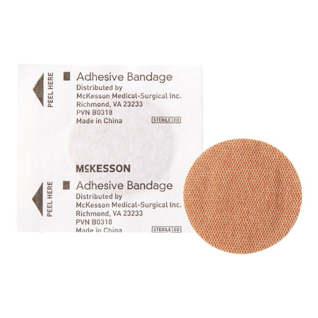 McKesson Round Tan Adhesive Spot Bandage, 1 Inch-Adhesive Spot Bandage McKesson 1 Inch Fabric Round Tan Sterile