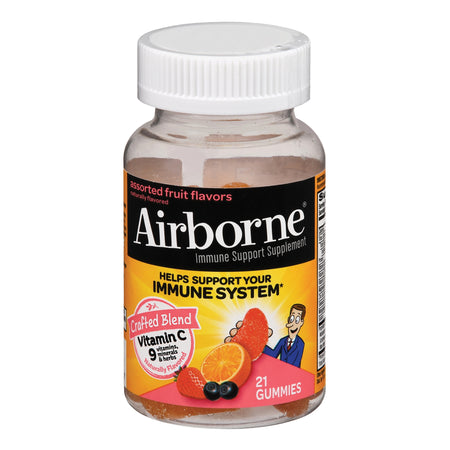 Airborne Original Immune Support Supplement Gummies, Assorted Fruit Flavors-"Multivitamin Supplement Airborne Immune Support Vitamin A / Ascorbic Acid 200 IU - 1,000 mg Strength Gummy 21 per Bottle Assorted Fruit Flavor"