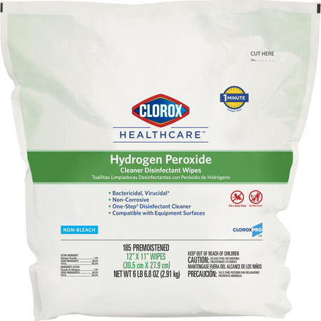 Clorox Healthcare Hydrogen Peroxide Cleaner Disinfectant Wipes, Refill Pouch, 185 ct.-Clorox Healthcare Surface Disinfectant Cleaner Premoistened Hydrogen Peroxide Based Manual Pull Wipe 185 Count Pouch Unscented NonSterile