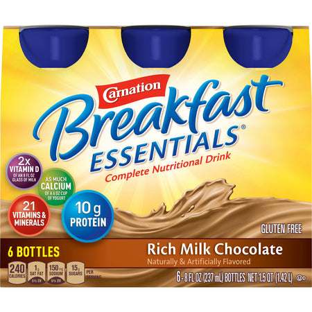 Carnation Breakfast Essentials Chocolate Nutritional Drink, 8-ounce bottle-Oral Supplement Carnation Breakfast Essentials Rich Milk Chocolate Flavor Liquid 8 oz. Bottle