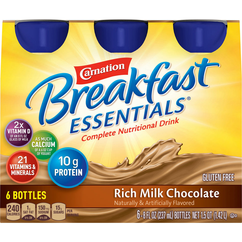 Carnation Breakfast Essentials Chocolate Nutritional Drink, 8-ounce bottle-Oral Supplement Carnation Breakfast Essentials Rich Milk Chocolate Flavor Liquid 8 oz. Bottle