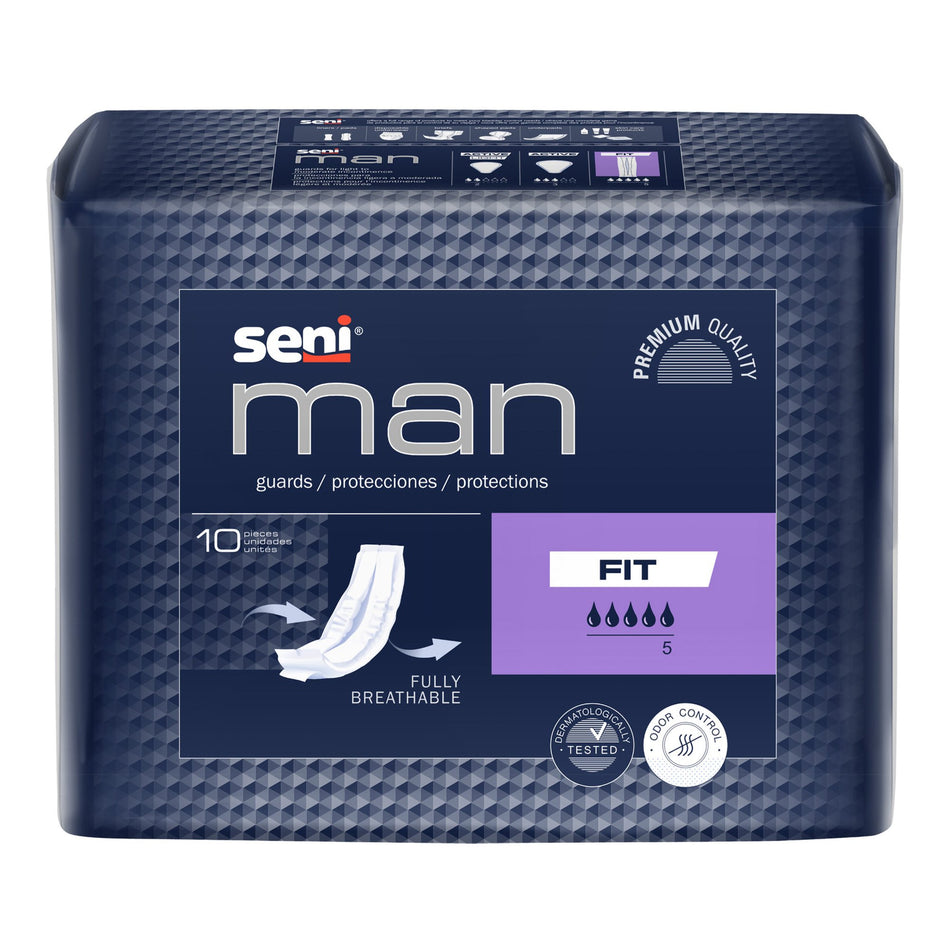 Seni Man Fit Bladder Control Guards-Bladder Control Pad Seni Man Fit 3-1/2 X 15-7/10 Inch Moderate Absorbency Super Absorbent Core One Size Fits Most