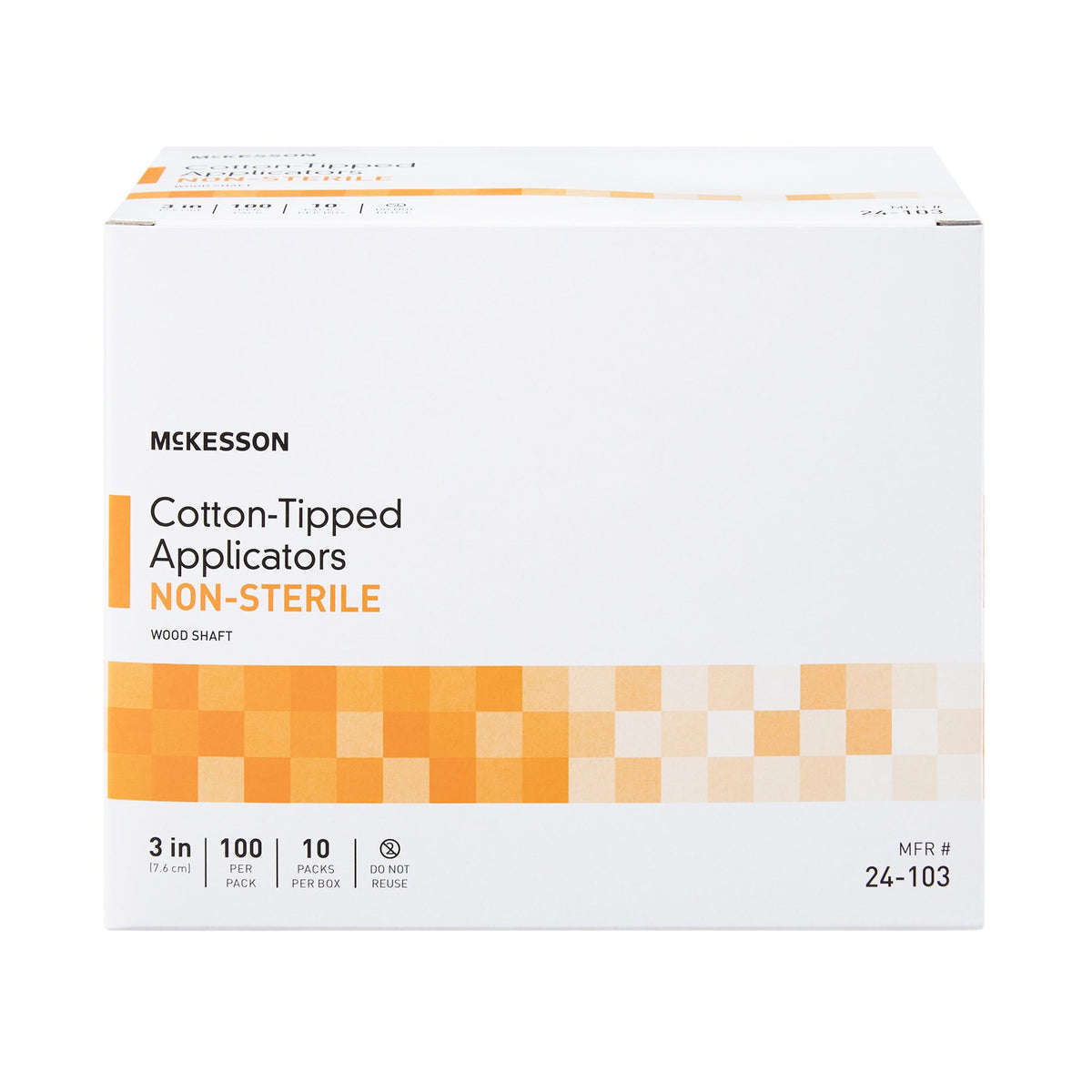 McKesson Nonsterile Cotton-Tip Swabsticks, 3 Inch-Swabstick McKesson Cotton Tip Wood Shaft 3 Inch NonSterile 100 per Pack