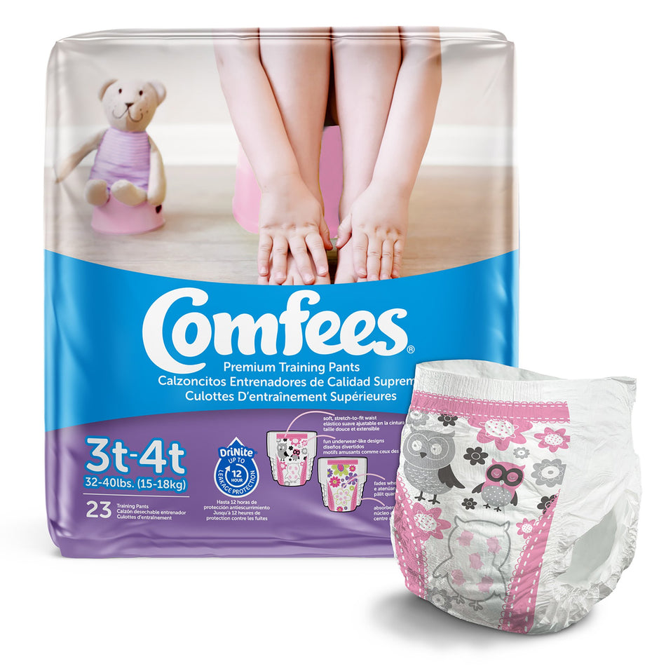 Comfees Training Pants, 3T to 4T-Female Toddler Training Pants Comfees Pull On with Tear Away Seams Size 3T to 4T Disposable Moderate Absorbency