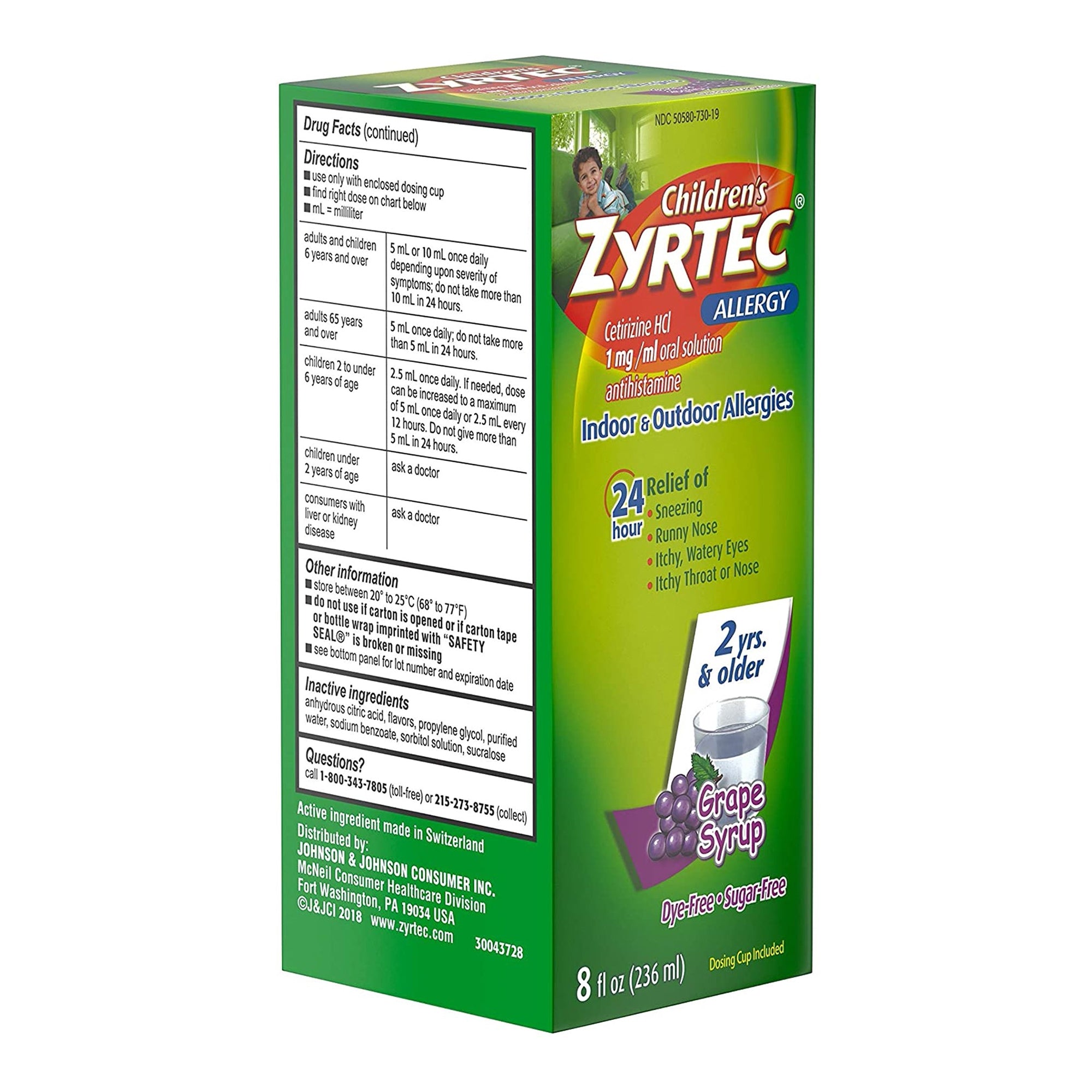 Zyrtec Children's 24 Hour Allergy Syrup, Grape-Children's Allergy Relief Zyrtec 1 mg / 1 mL Strength Solution 4 oz.