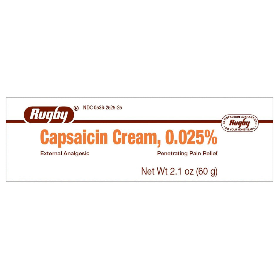 Rugby Capsaicin Topical Pain Relief, 2.1-ounce tube-Topical Pain Relief Rugby 0.025% Strength Capsaicin Cream 2.1 oz.
