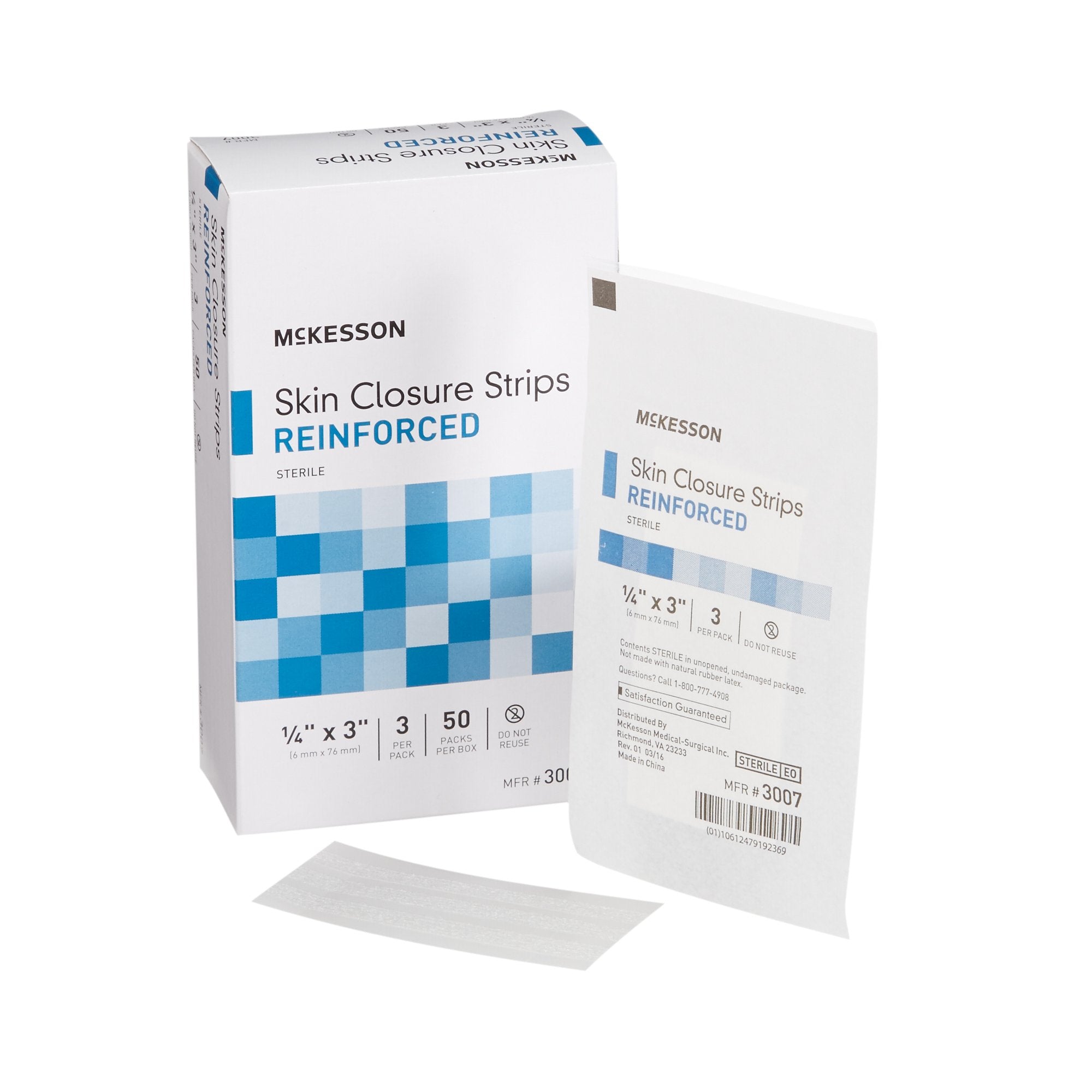 McKesson Skin Closure Strip, X 3 Inch-Skin Closure Strip McKesson 1/4 X 3 Inch Nonwoven Material Reinforced Strip White