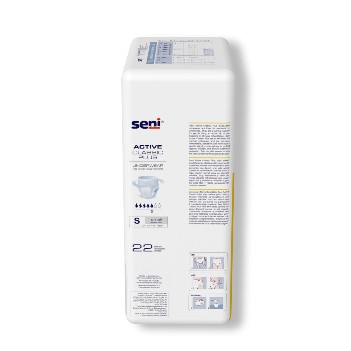 Seni Active Classic Plus Moderate Absorbent Underwear, Small-Unisex Adult Absorbent Underwear Seni Active Classic Plus Pull On with Tear Away Seams Small Disposable Moderate Absorbency