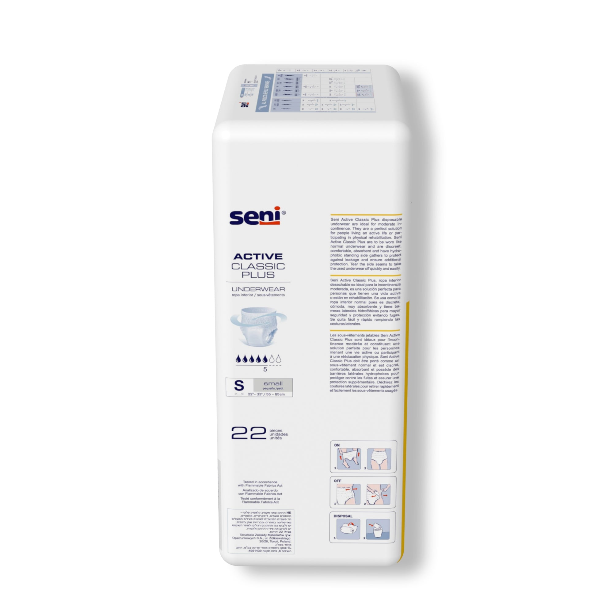 Seni Active Classic Plus Moderate Absorbent Underwear, Small-Unisex Adult Absorbent Underwear Seni Active Classic Plus Pull On with Tear Away Seams Small Disposable Moderate Absorbency