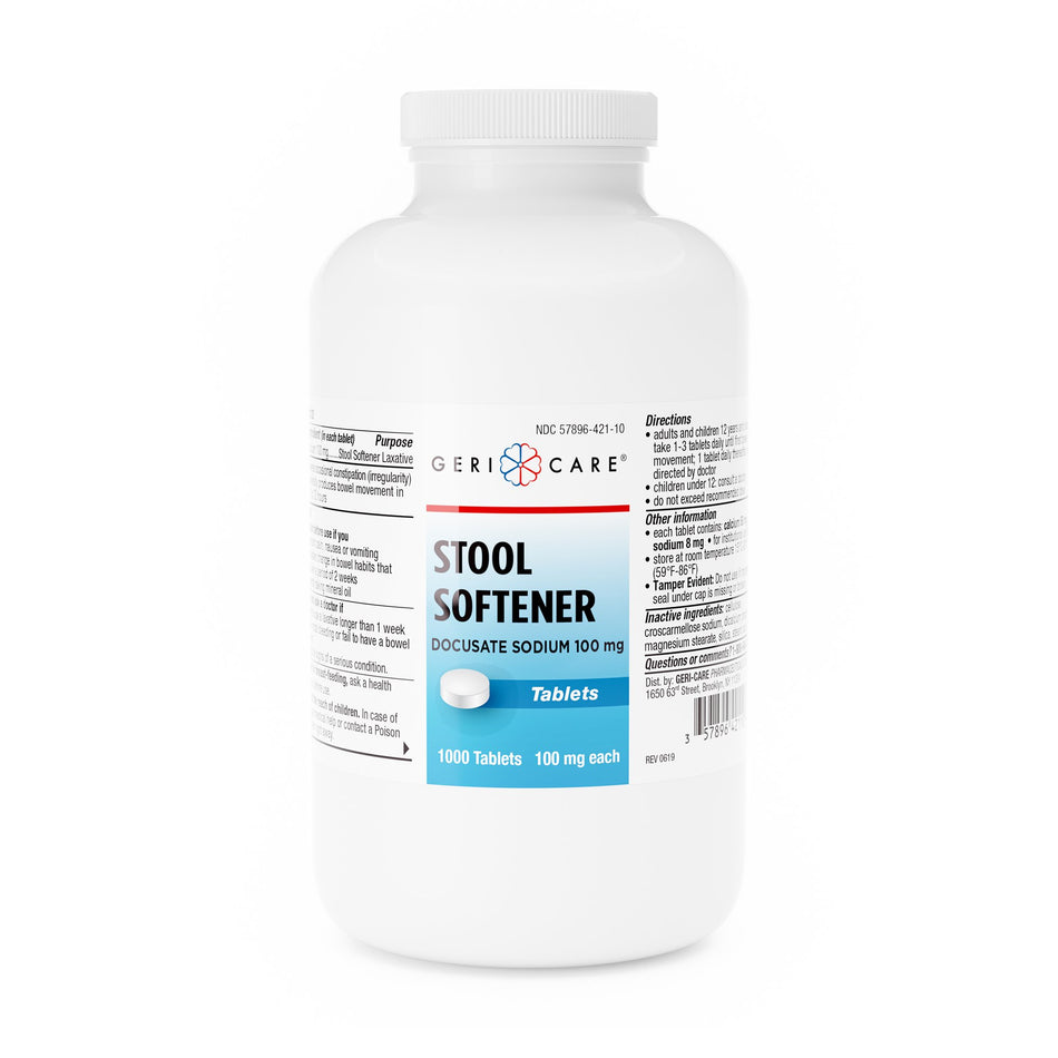 Geri-Care Docusate Sodium Stool Softener-"Stool Softener Geri-Care Tablet 1,000 per Bottle 100 mg Strength Docusate Sodium"