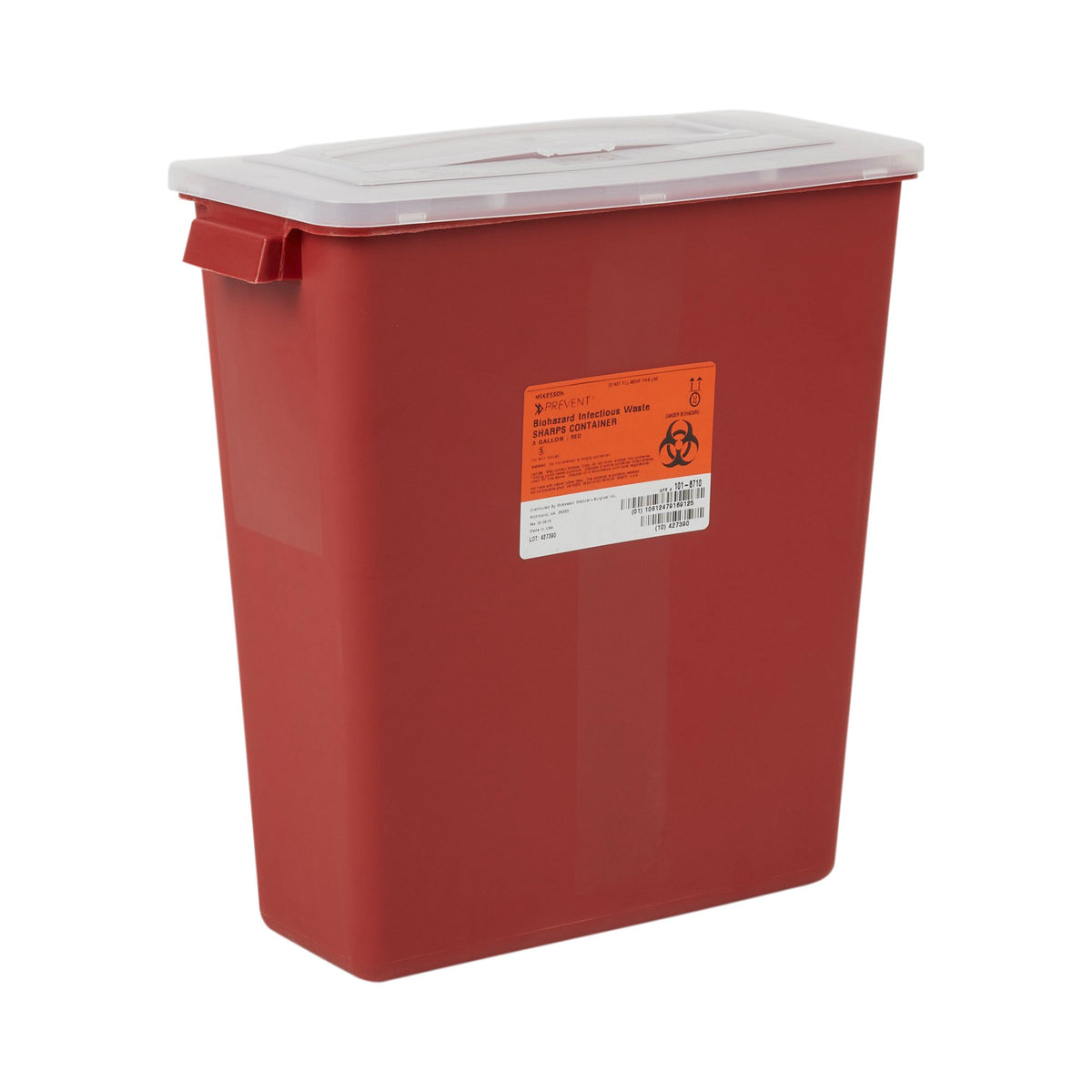 McKesson Prevent Multi-purpose Sharps Container, 3 Gallon, 13-1/2 x 12-1/2 x 6 Inch-Sharps Container McKesson Red Base 13-1/2 H X 12-1/2 W X 6 D Inch Horizontal Entry 3 Gallon