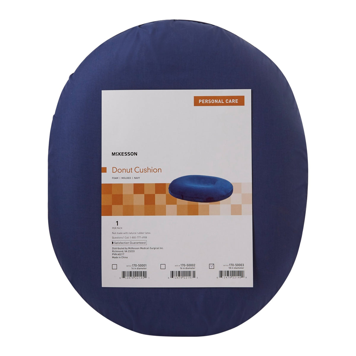 McKesson Donut Cushion, 18 Inch, Blue-Donut Seat Cushion McKesson 18 Inch Diameter Molded Foam