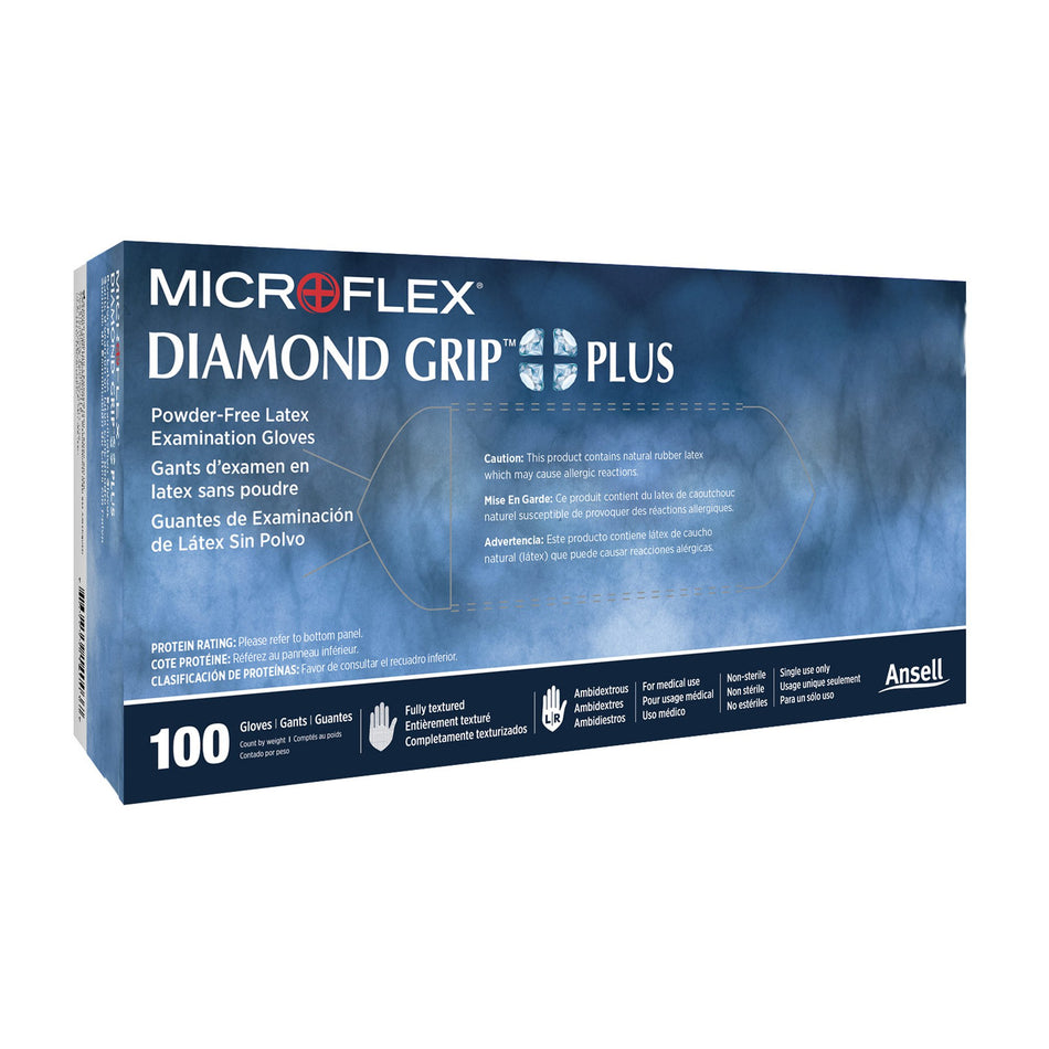 Microflex Diamond Grip Plus Latex Gloves, Large, White-Exam Glove Diamond Grip Plus Large NonSterile Latex Standard Cuff Length Fully Textured White Not Rated