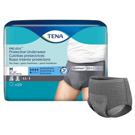 Tena ProSkin Maximum Absorbent Underwear for Men, Medium-Male Adult Absorbent Underwear TENA ProSkin Pull On with Tear Away Seams Medium Disposable Moderate Absorbency