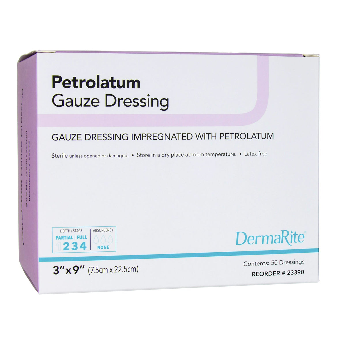 DermaRite Petrolatum Impregnated Dressing, 3 x 9 Inch-Petrolatum Impregnated Dressing DermaRite Rectangle 3 X 9 Inch Sterile