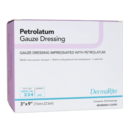 DermaRite Petrolatum Impregnated Dressing, 3 x 9 Inch-Petrolatum Impregnated Dressing DermaRite Rectangle 3 X 9 Inch Sterile