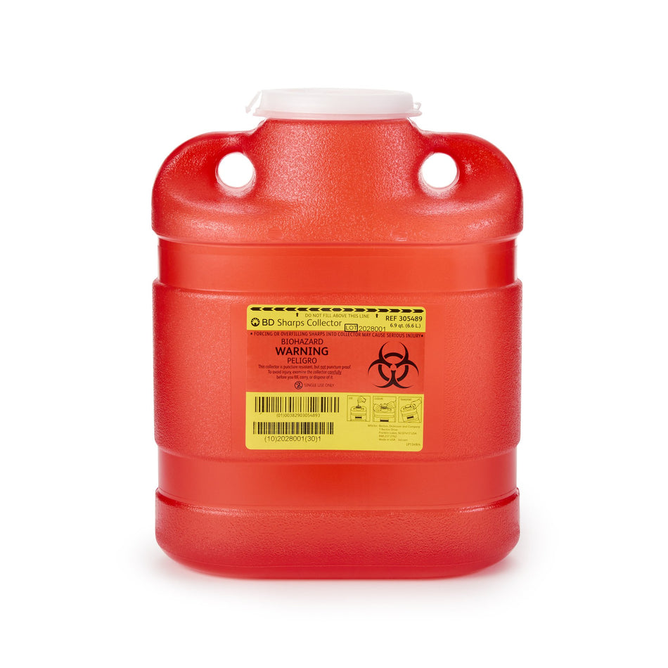 Becton Dickinson Red Sharps Container, 6.9 Quart, 11� x 8� x 5� Inch-Sharps Container BD� Red Base 11-1/2 H X 9-2/5 W X 5-3/10 D Inch Vertical Entry 1.725 Gallon