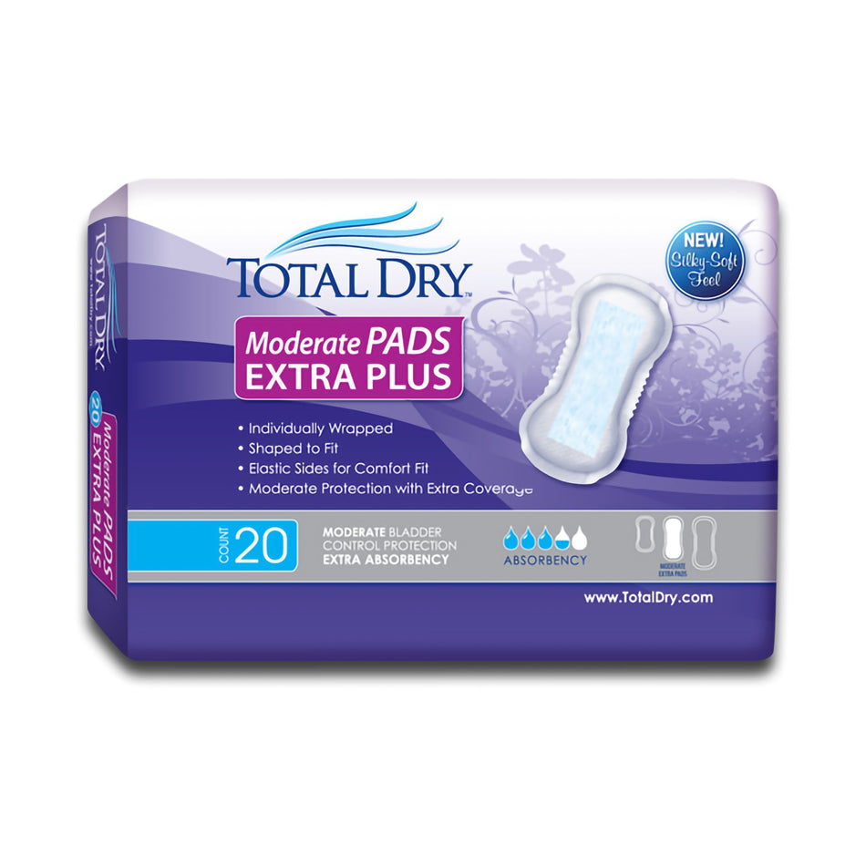 TotalDry Moderate Extra Bladder Control Pad, 13-Inch Length-Bladder Control Pad TotalDry 13-3/4 Inch Length Moderate Absorbency Polymer Core Regular