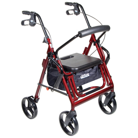 drive Duet Four-Wheel Rollator, Burgundy-4 Wheel Rollator / Transport Chair drive Duet Burgundy Adjustable Height / Transport / Folding Aluminum Frame