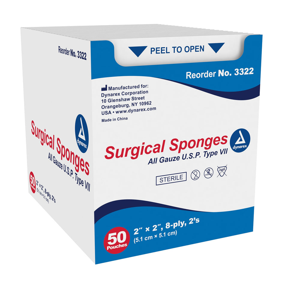 dynarex� Sterile Gauze Sponge, 2 x 2 Inch, 8-Ply-Gauze Sponge Dynarex� 2 X 2 Inch 8-Ply Sterile 2 per Pack