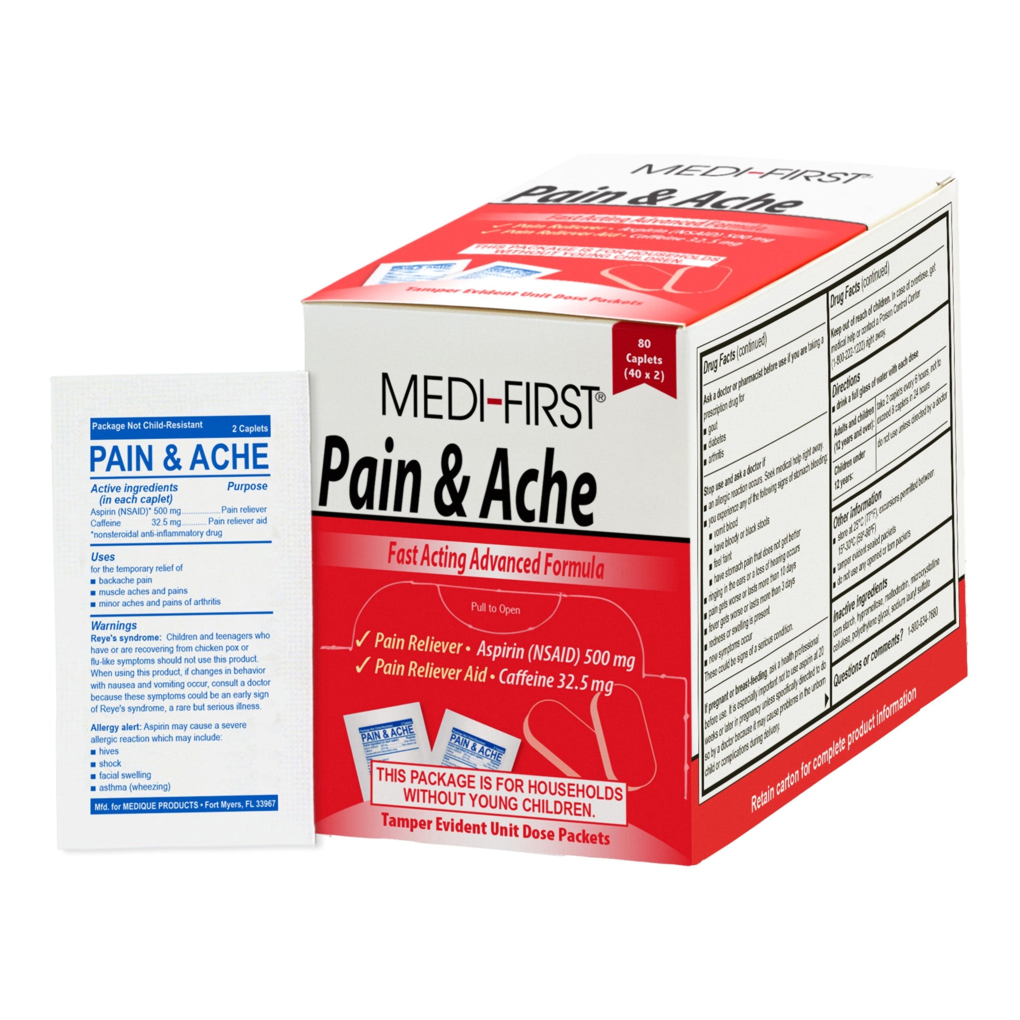 Medi-First Pain & Ache Relief Aspirin / Caffeine Pain Relief-Pain Relief Medi-First Pain & Ache Relief 500 mg - 32.5 mg Strength Aspirin / Caffeine Caplet 80 Per Box